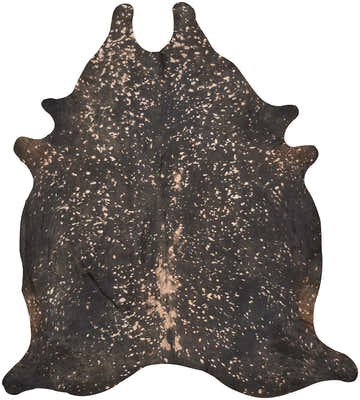 Close-up of the Feizy Ellyse brown area rug. Cowhide rug with a dark brown and cream animal print pattern. Design-Custom