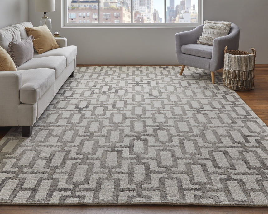 Feizy Lorrain Modern Geometric - Ivory/Taupe Area Rug