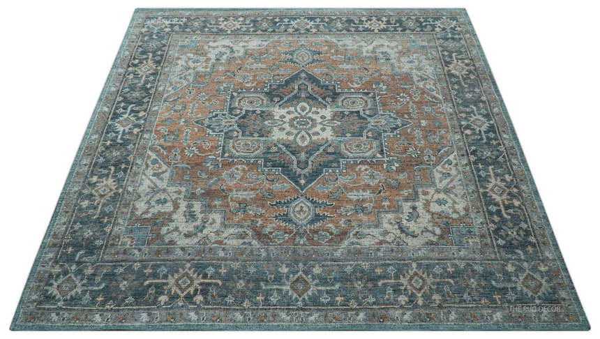 Ready to Ship 10x10 Square Distressed Brown And Gray Hand Knotted Wool Rug