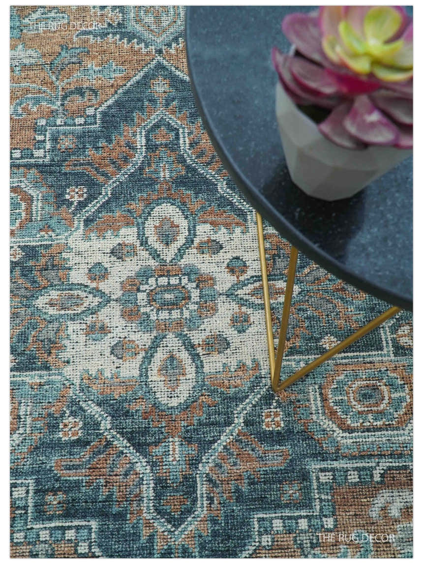 Ready to Ship 10x10 Square Distressed Brown And Gray Hand Knotted Wool Rug