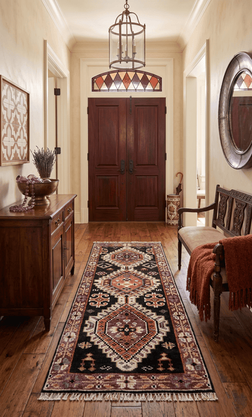 Ready to ship 2.6x6 Runner Traditional Hand Knotted Rust And Black Wool Rug