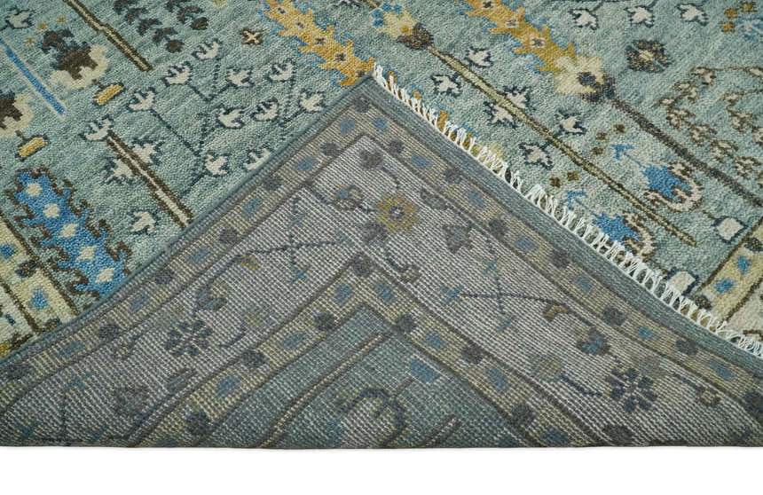 Ready to Ship Aqua and Ivory Tree of Design Hand Knotted Wool Area Rug