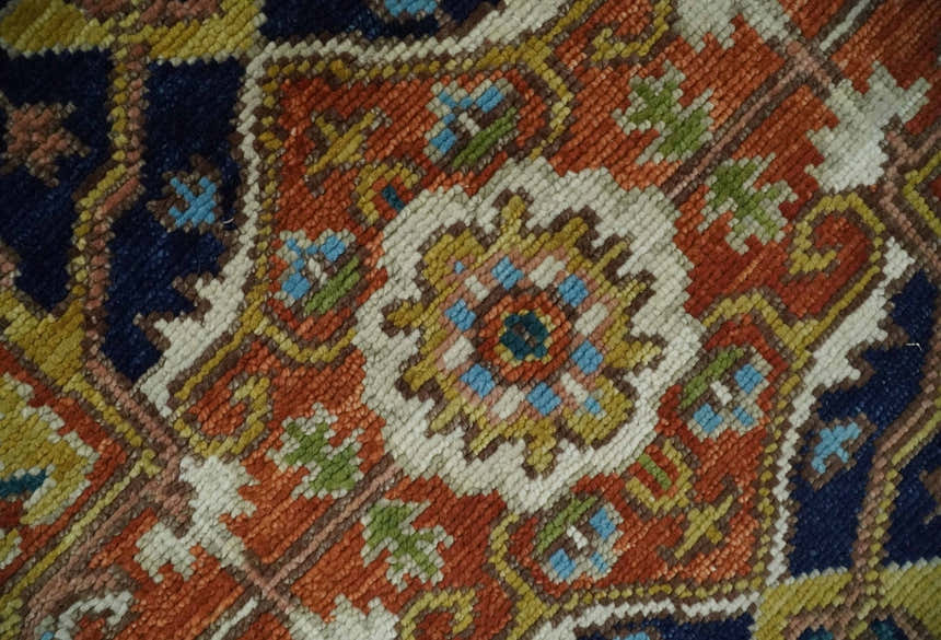Ready to Ship 8x10 Rust and Blue Traditional Hand Knotted Wool Area Rug
