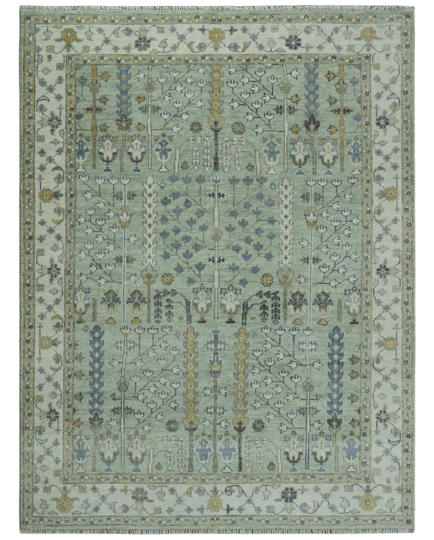 Ready to Ship Antique Moss Green and Ivory Hand Knotted Traditional Wool Area Rug