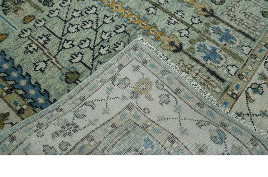 Ready to Ship Antique Moss Green and Ivory Hand Knotted Traditional Wool Area Rug