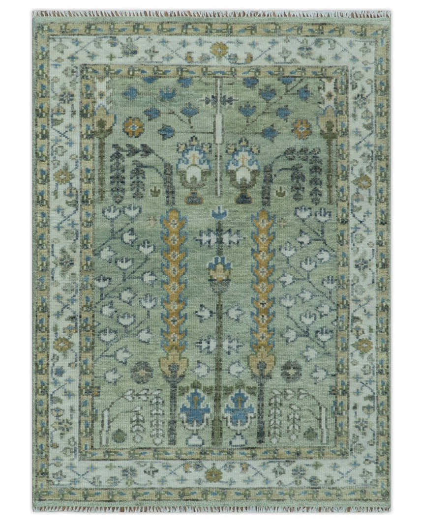 Ready to Ship Antique Moss Green and Ivory Hand Knotted Traditional Wool Area Rug