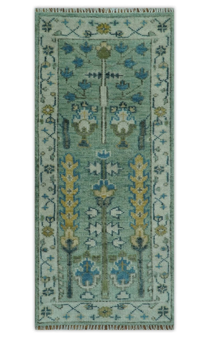 Ready to Ship Antique Moss Green and Ivory Hand Knotted Traditional Wool Area Rug
