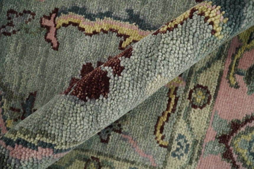 Ready to Ship Aqua and Pink Traditional Oushak Wool Area Rug