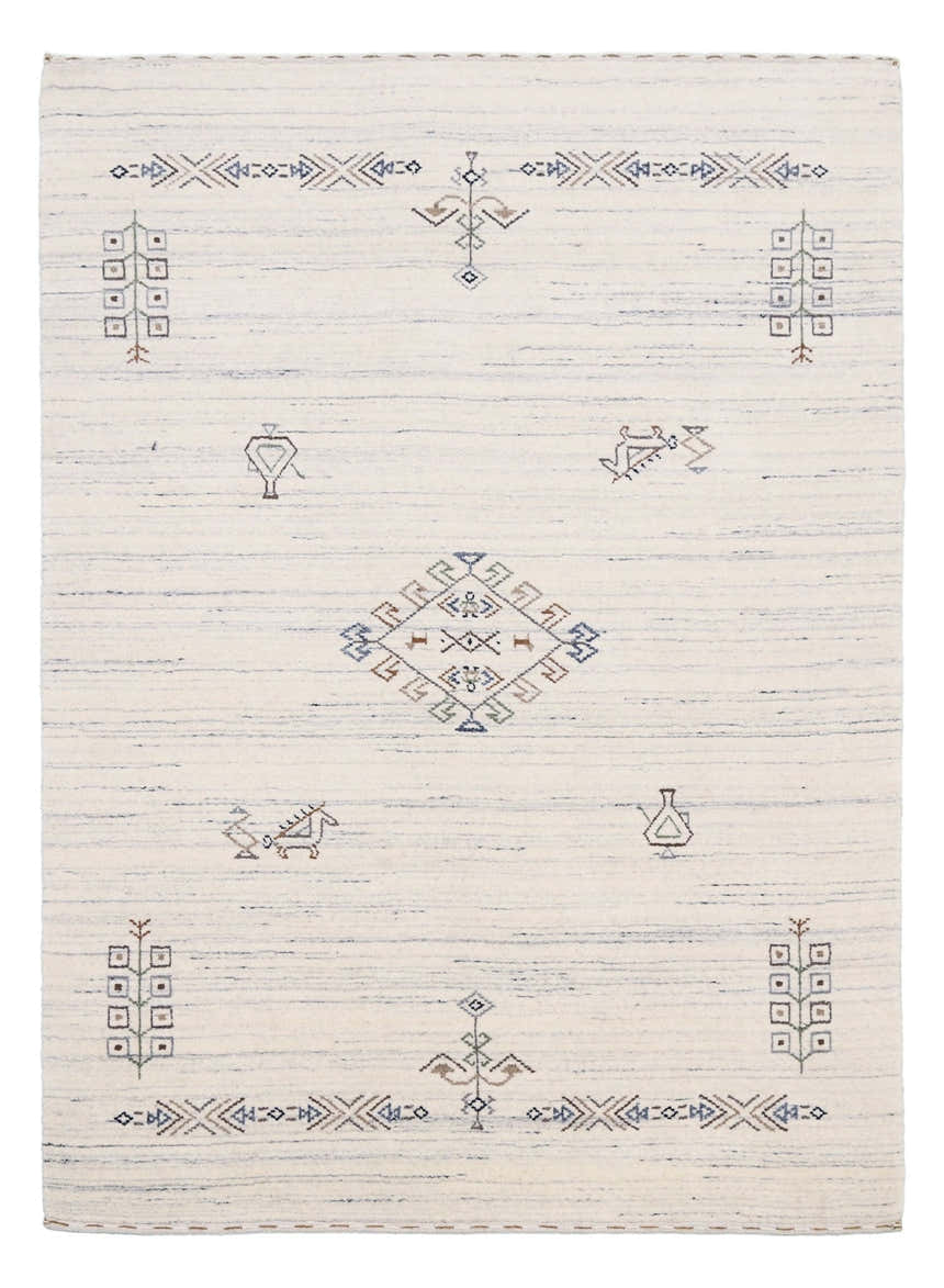Ready to Ship Beige Tribal Center Medallion Hand Loomed Wool Rug