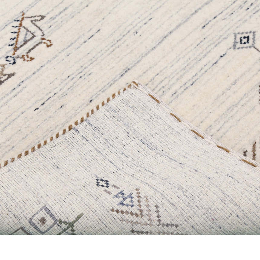 Ready to Ship Beige Tribal Center Medallion Hand Loomed Wool Rug