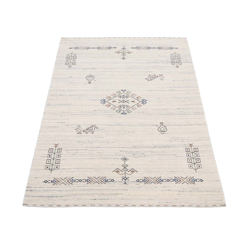 Ready to Ship Beige Tribal Center Medallion Hand Loomed Wool Rug