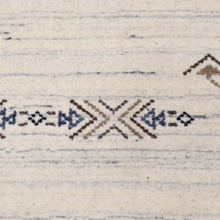 Ready to Ship Beige Tribal Center Medallion Hand Loomed Wool Rug