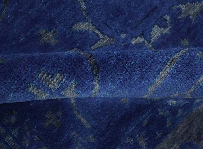 Ready to Ship Blue and Gray Hand knotted Oushak 8x10 and 9x12 wool Area Rug