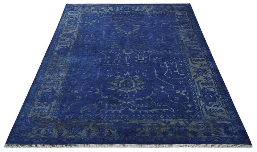 Ready to Ship Blue and Gray Hand knotted Oushak 8x10 and 9x12 wool Area Rug
