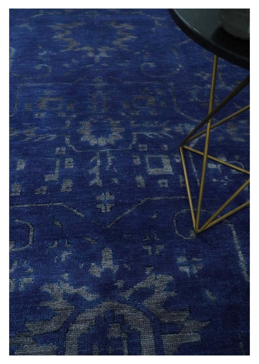 Ready to Ship Blue and Gray Hand knotted Oushak 8x10 and 9x12 wool Area Rug