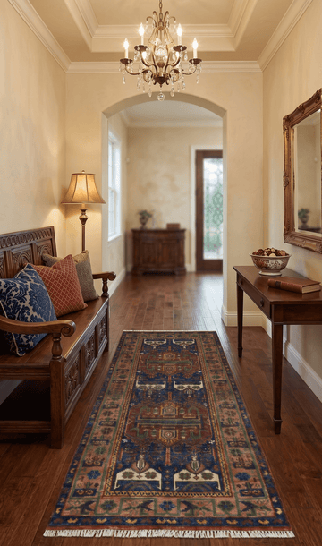 Ready to Ship Hand knotted 4x8 Traditional Antique Style Rust and Blue Area Rug