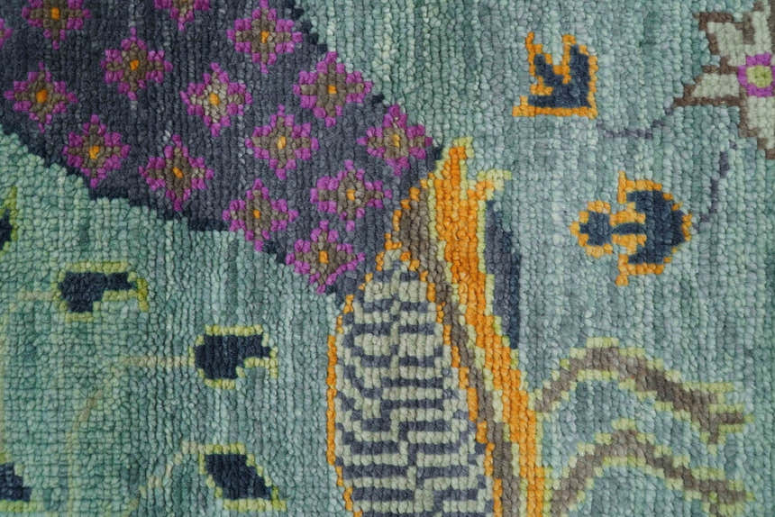 Ready to Ship Jungle Life Peacock Bird 8x8 Square Green Wool Rug