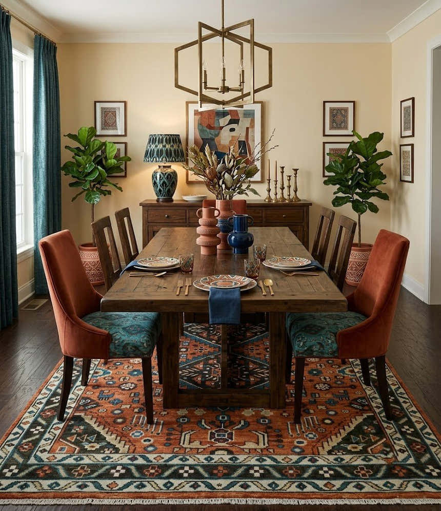 Ready to ship Rust, Ivory and Brown Oriental Traditional Area Rug
