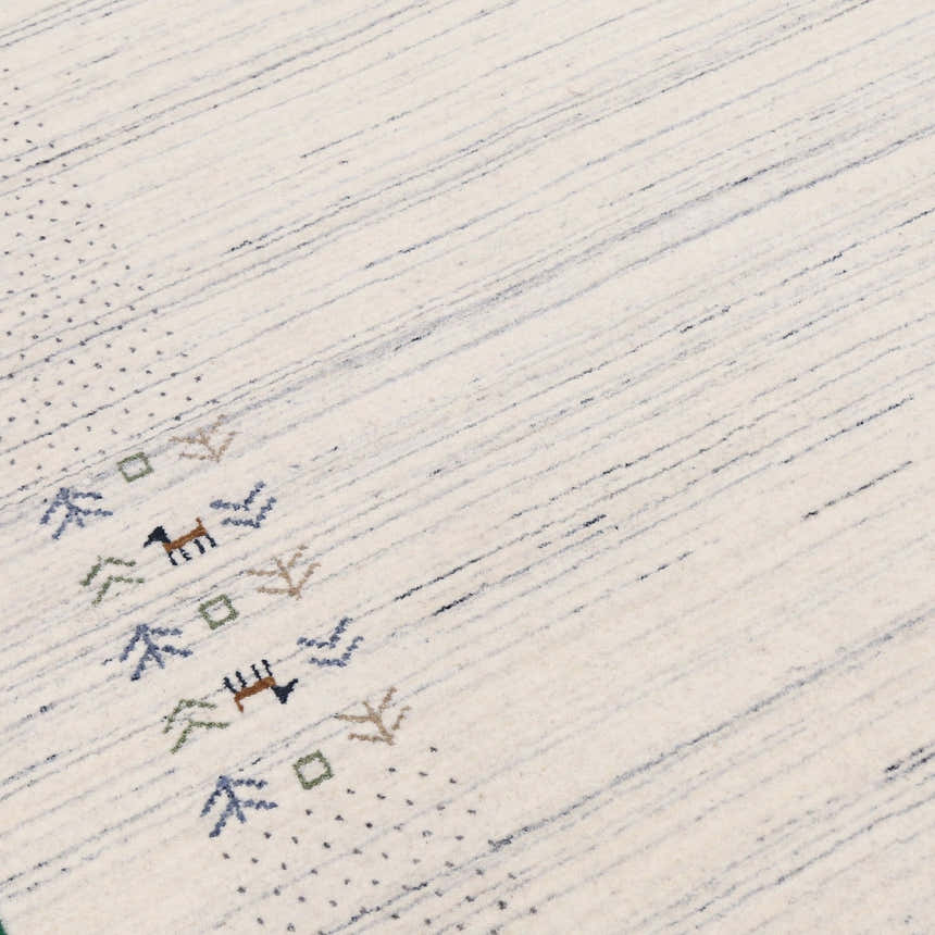 Solid Ivory Border Patterns Hand Loomed Wool Area Rug