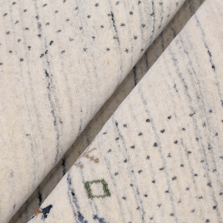 Solid Ivory Border Patterns Hand Loomed Wool Area Rug