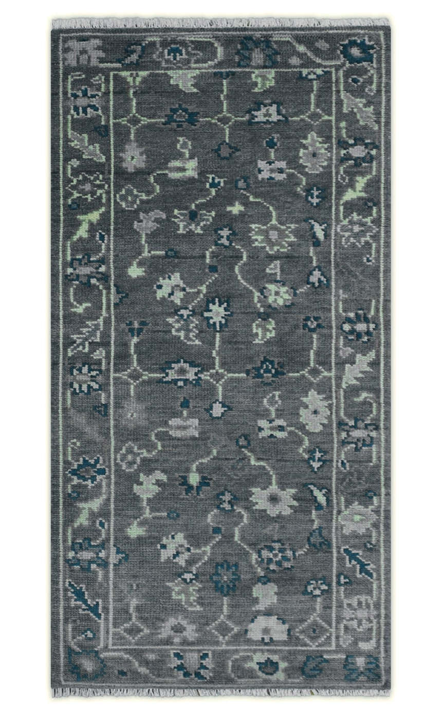 Ready to ship Traditional Gray And Blue 2.8x6 Wool Rug