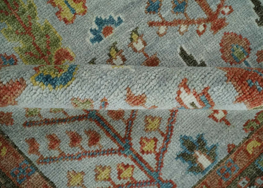 Ready to Ship Tree of Life Hand Knotted Silver, Brown and Rust Traditional Oushak Wool Rug