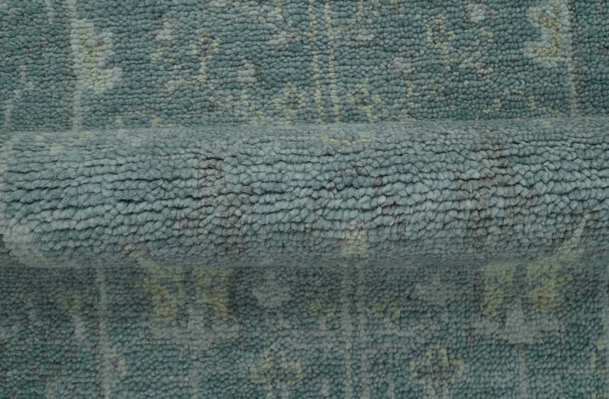 Ready to Ship Tree of life Teal And Beige 2.6x8 Wool Rug