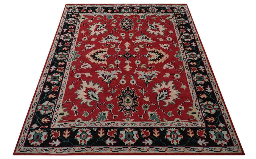 Red and Black Hand Knotted Traditional Oushak Custom made wool Area Rug