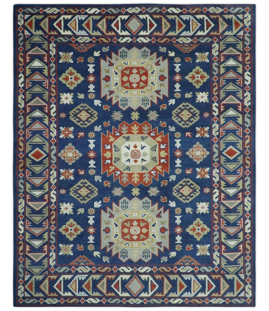 Red, Brown and Olive Traditional Hand knotted Custom Made Wool Area Rug