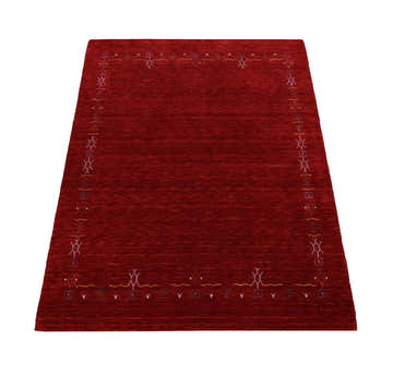 Red Tribal Border Design Hand Loomed Wool Area Rug