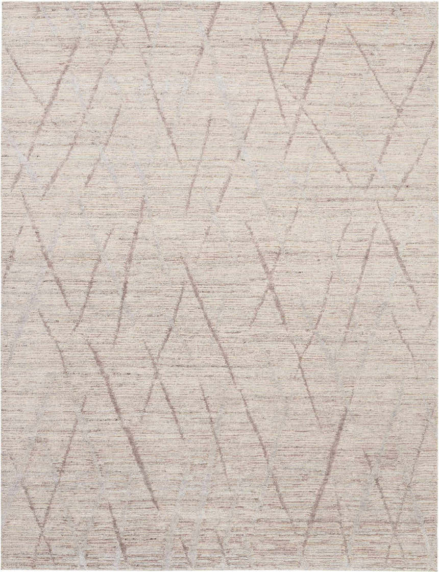 Close-up of the Nourison OCEAN Stone Modern Indoor Area Rug. Sandstone color with a geometric pattern.