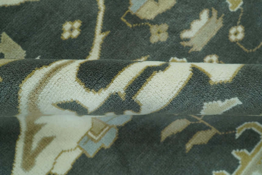 Richmond Custom Made Charcoal and Beige Hand Knotted Oushak wool Area Rug