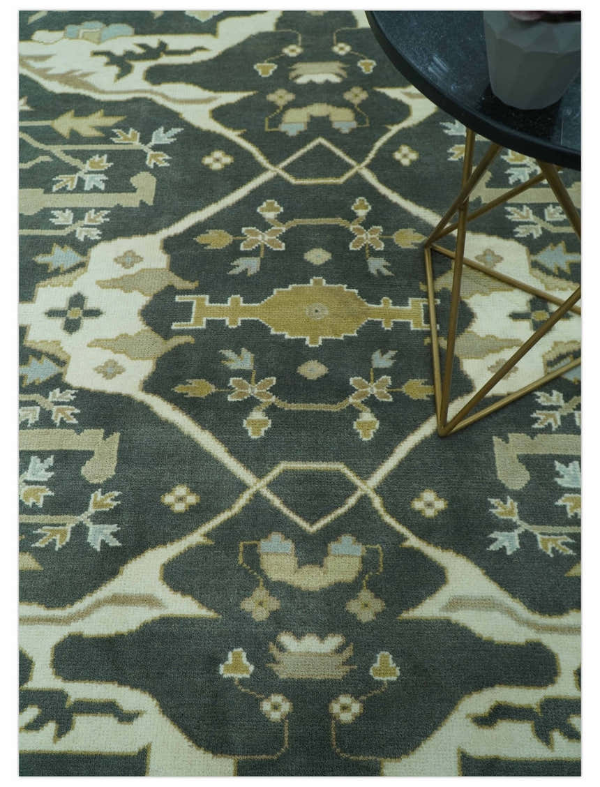 Richmond Custom Made Charcoal and Beige Hand Knotted Oushak wool Area Rug