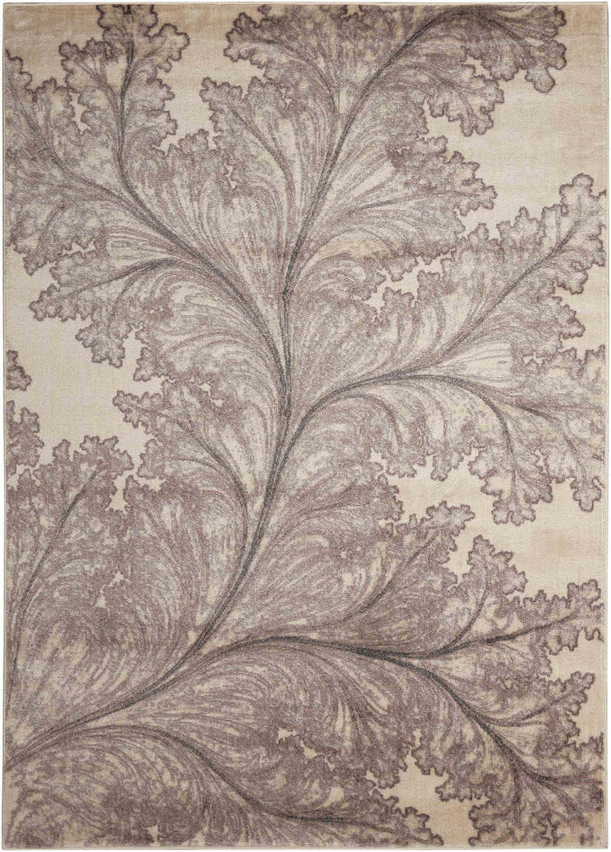 Close up of the Nourison Utopia Ivory Floral Area Rug, featuring a chestnut botanical pattern on an ivory background.