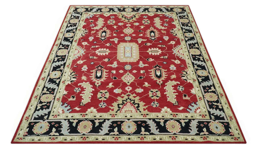 Rust, Olive and Black Hand Knotted Traditional Oriental Custom Made Wool Area Rug