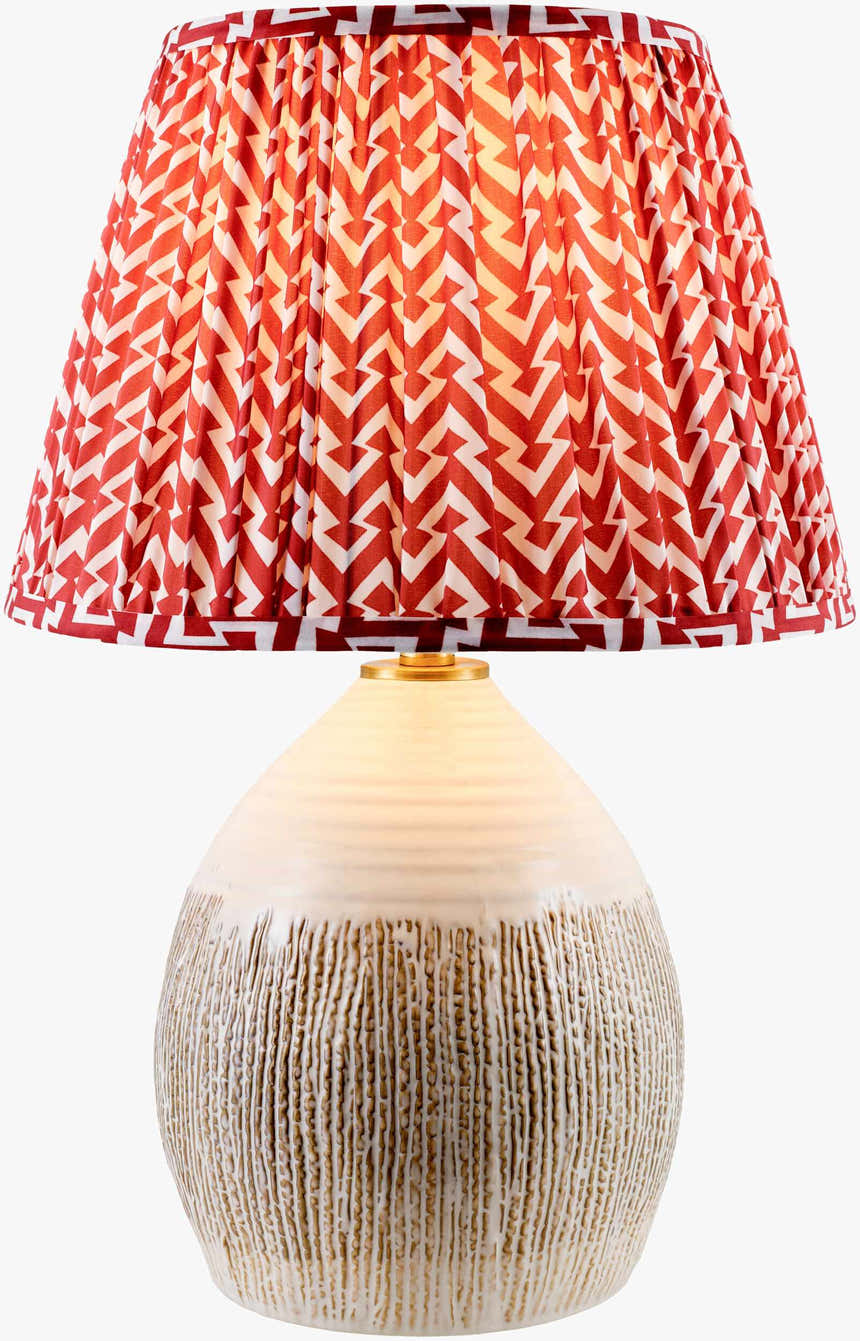 Brick Red Bohemian Table Lamp with global details for bedside or console tables