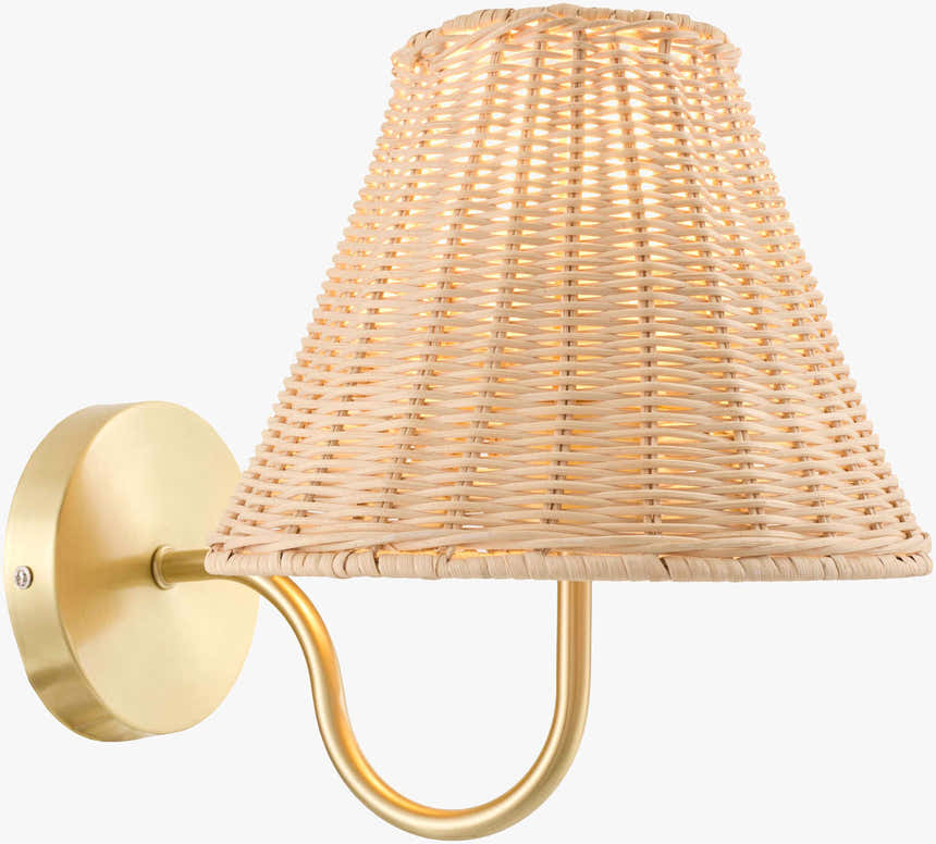 Orange Traditional Wall Sconce with rattan details for hallway or bedroom lighting