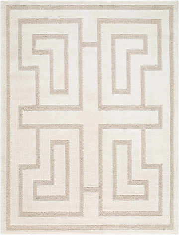 Close-up of the Studio Edit Rachel Zoe x LIVABLISS RZSE-2300 Area Rug. Features a geometric beige pattern on an ivory background. Design-Rectangle