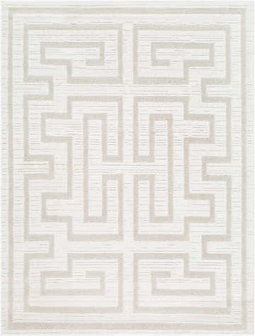 Close-up of the Studio Edit Rachel Zoe x LIVABLISS RZSE-2307 Area Rug, showcasing its cream and beige geometric pattern. Design-Rectangle