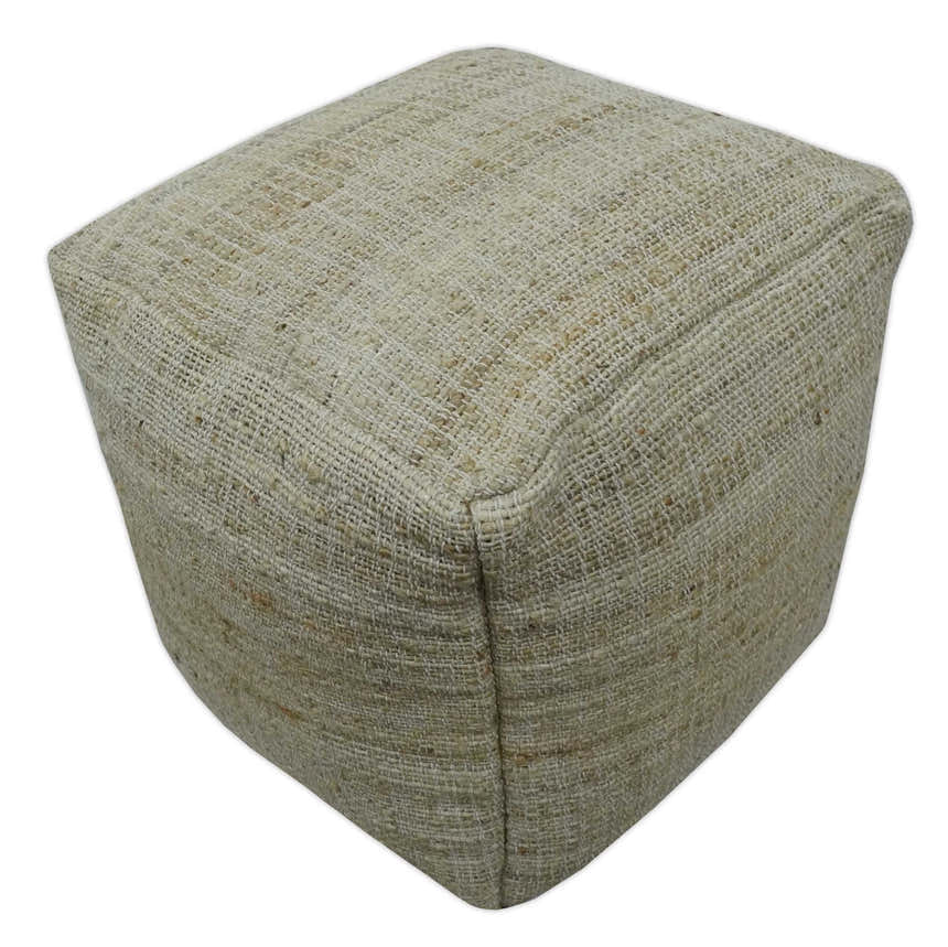 Sand Boho Farmhouse Natural Brown and Beige Jute Pouf Ottoman | TRD130P