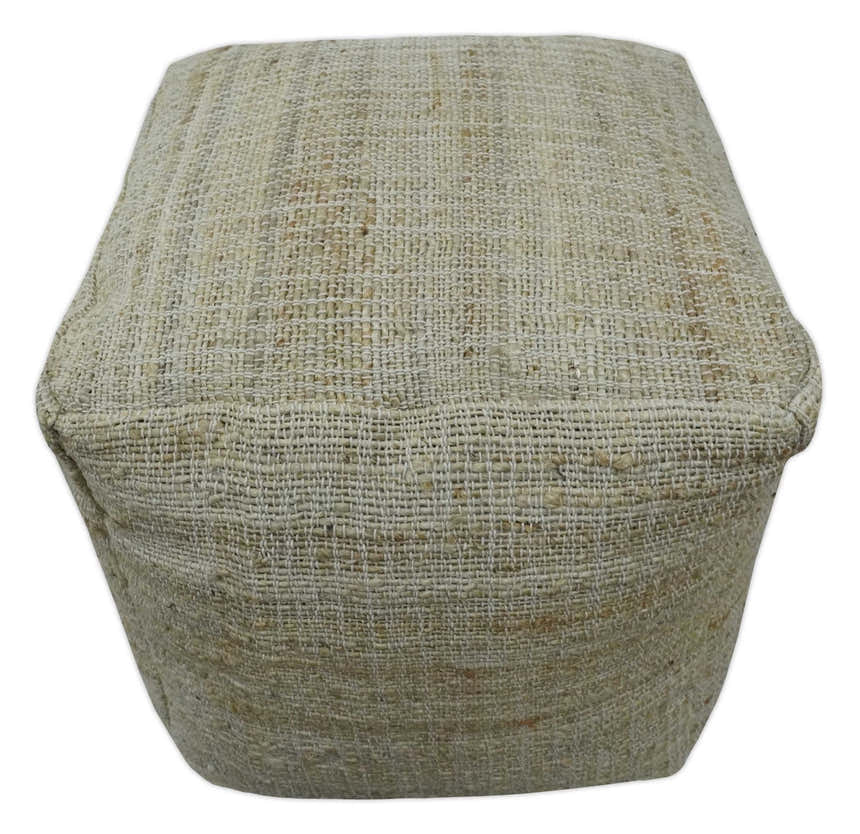 Sand Boho Farmhouse Natural Brown and Beige Jute Pouf Ottoman | TRD130P