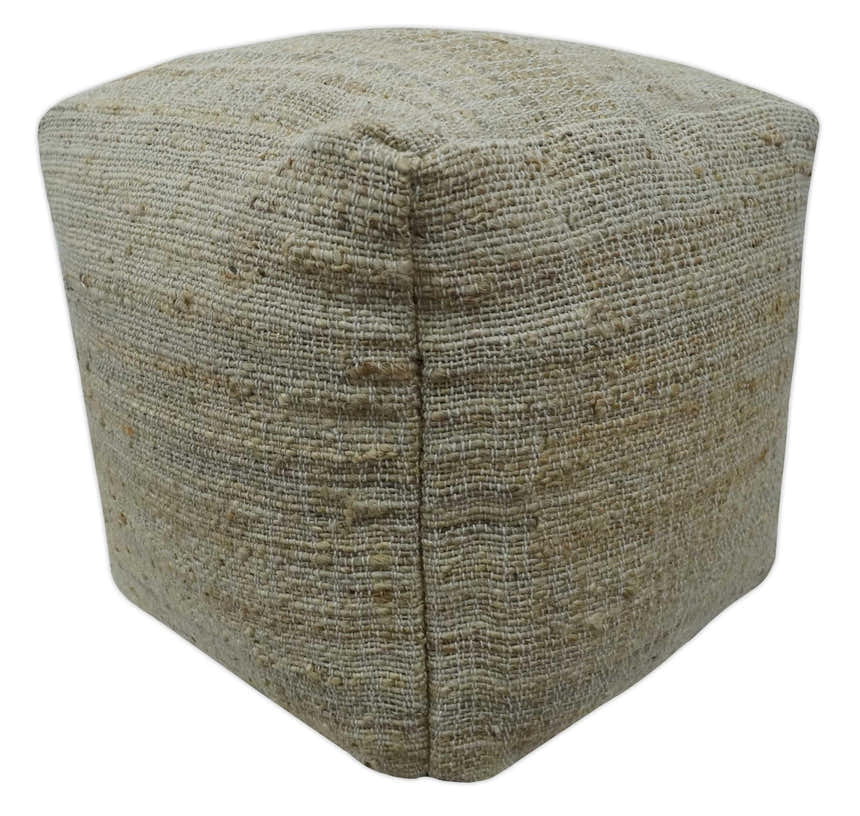 Sand Boho Farmhouse Natural Brown and Beige Jute Pouf Ottoman | TRD130P