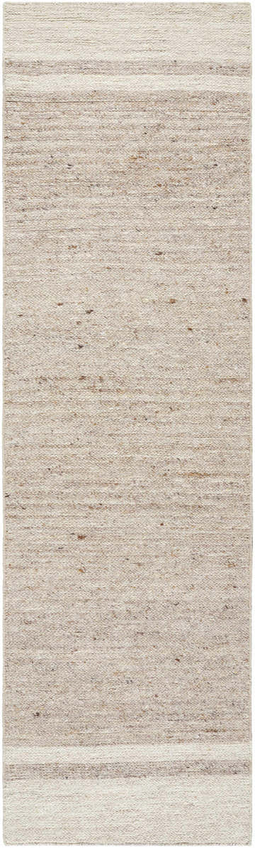 Close-up of the hand-tufted Urmat Wool Area Rug. Light silver, pearl, and warm gray tones create a subtle, textured design. Design-Runner-310