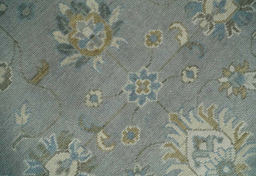 Silver and Brown Antique Traditional Floral Oushak wool area Rug