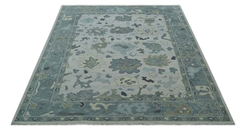 Silver and Gray Hand knotted Traditional Oushak Multi Size wool Area Rug