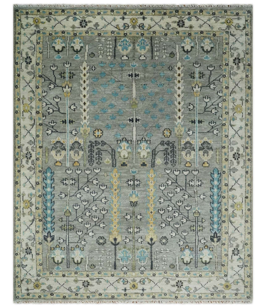 Tree of life Silver and Ivory Hand Knotted Traditional Multi Size Wool Area Rug