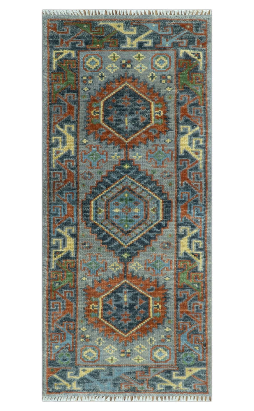 Silver and Rust Oriental Hand Knotted Traditional Living Room Custom made wool Area Rug