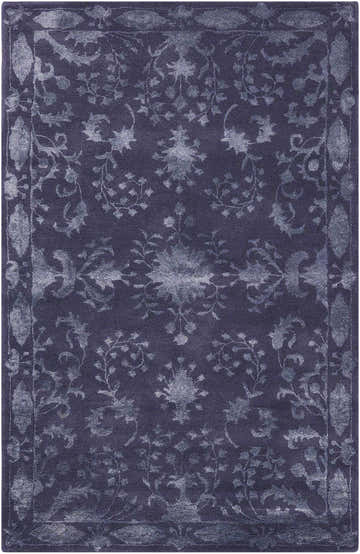 Close-up of the Nourison Symphony Indigo Area Rug, showcasing its floral pattern and subtle purple hues.