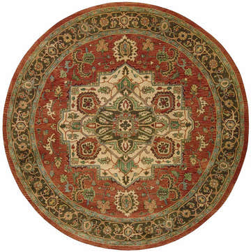 Detailed round Nourison Jaipur Red Persian rug featuring a traditional floral pattern.