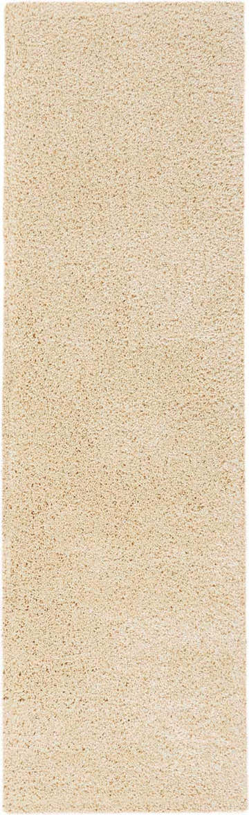 Close-up of a plush cream Nourison Malibu Shag rug. Soft, dense shag texture. Clearance item.